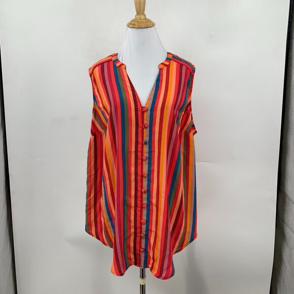 Torrid Harper Gauze Blouse Womens 1 Multi Rainbow Stripe Button Front Sleeveless - Picture 2 of 13